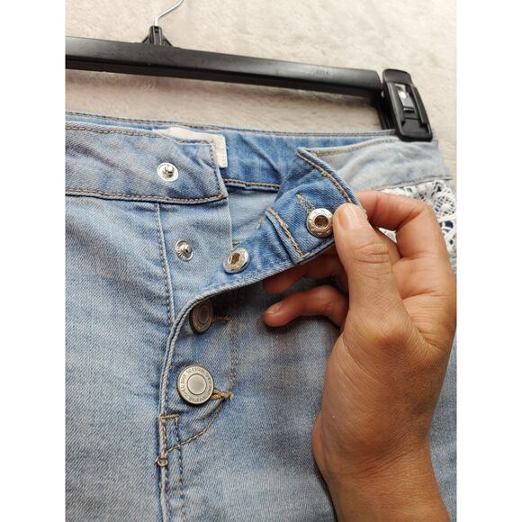 SO Jeans Girls Size 14 Light Blue‎ Denim Cotton Skinny Lace Trim Snap Button Fly - Picture 7 of 11